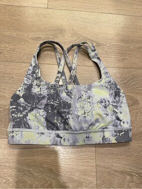lululemon athletica Marble-Print Crisscross Sports Bra - Gray & Yellow